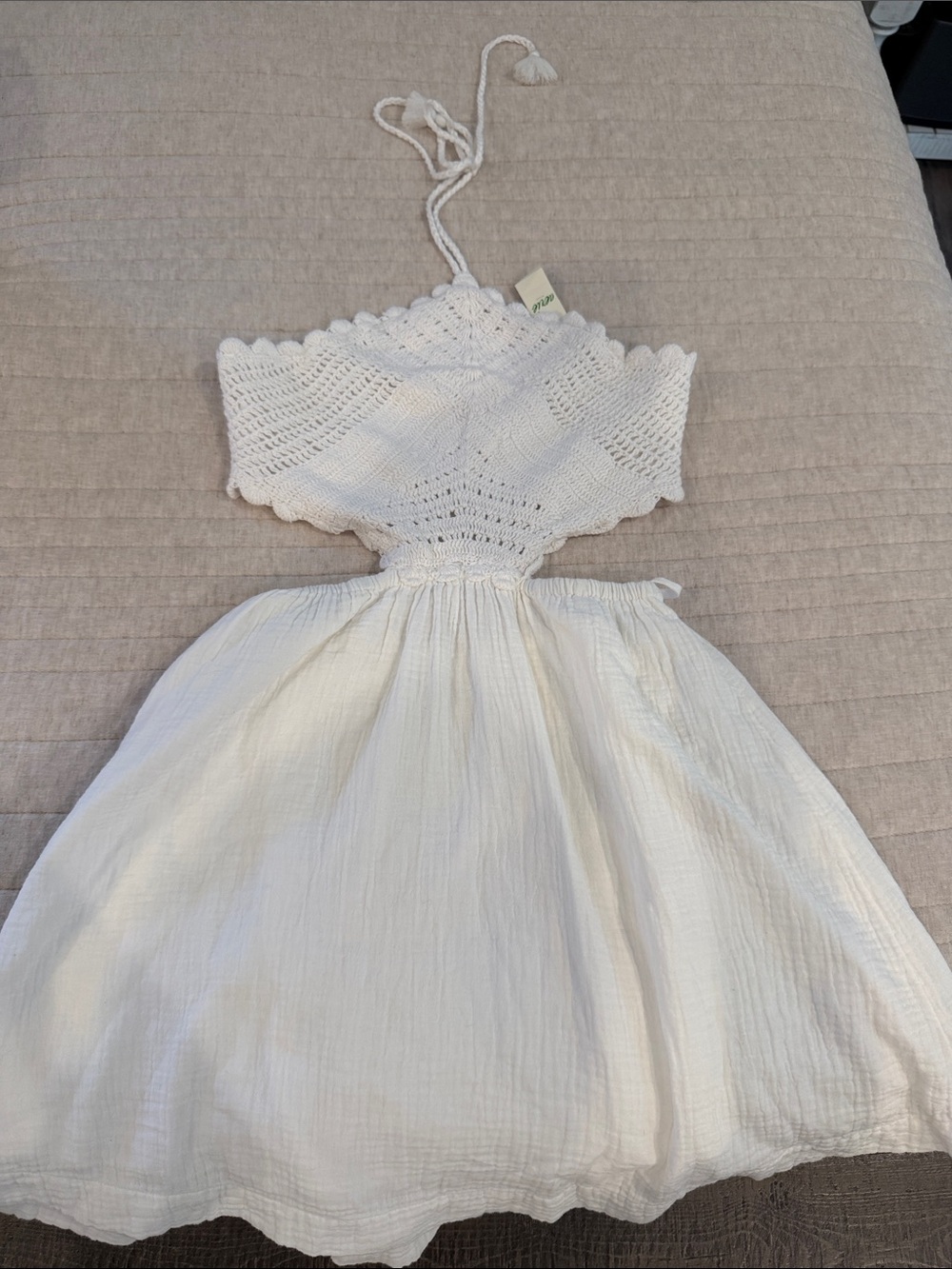 White Crochet Bodice Cotton Sundress for Girls